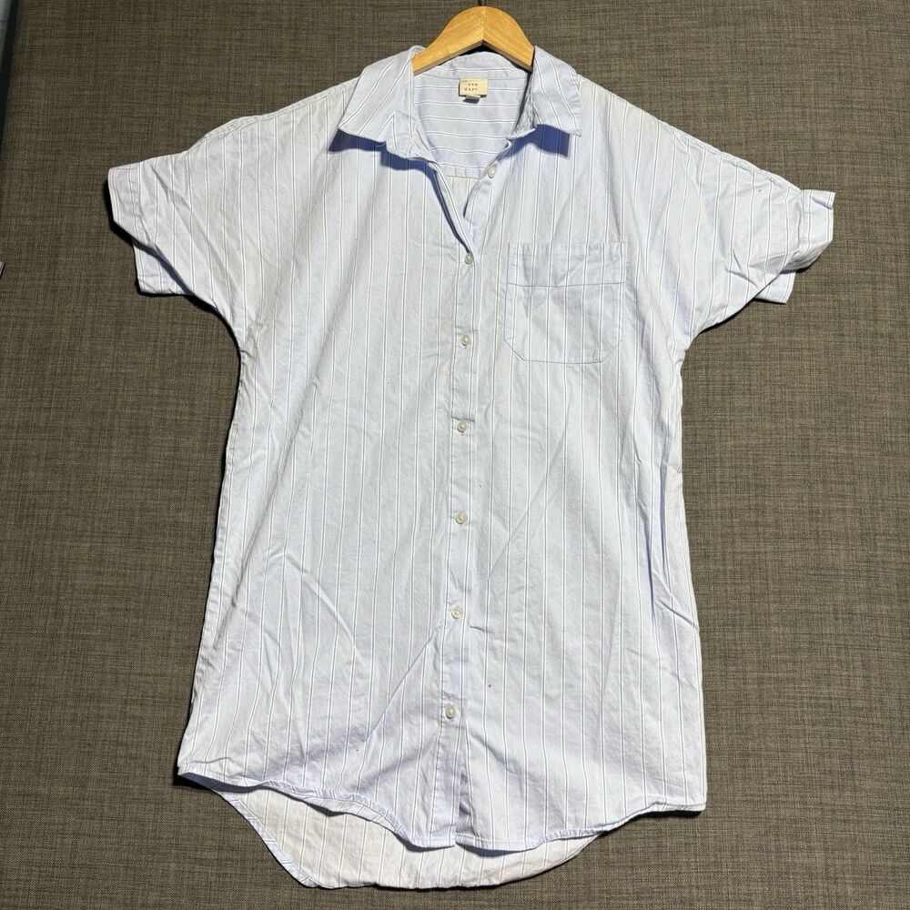 Womens A New Day Striped Button Down Short Sleeve Dress Shirt Dress Small Blue